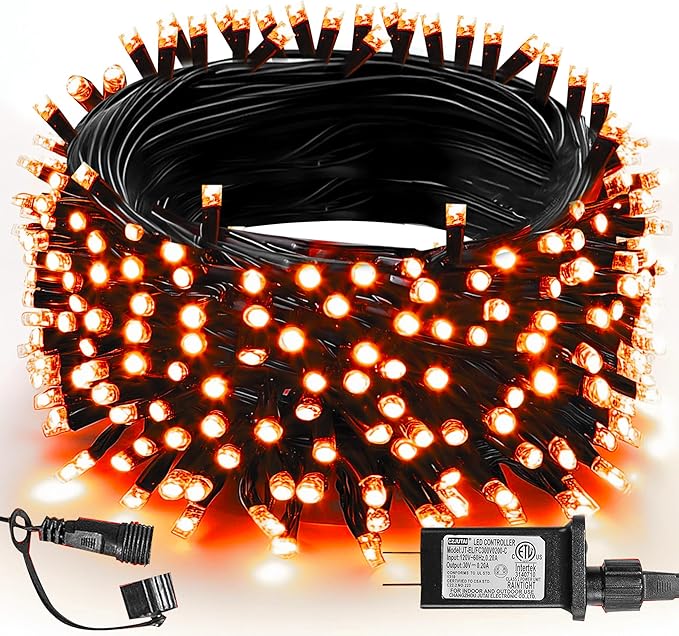 TW SHINE Halloween Lights, 200 LED 66FT Outdoor Halloween Lights Plug in with 8 Modes, Waterproof Light Outdoor, Indoor Decorations for Party Yard Haunted House Decor, Orange