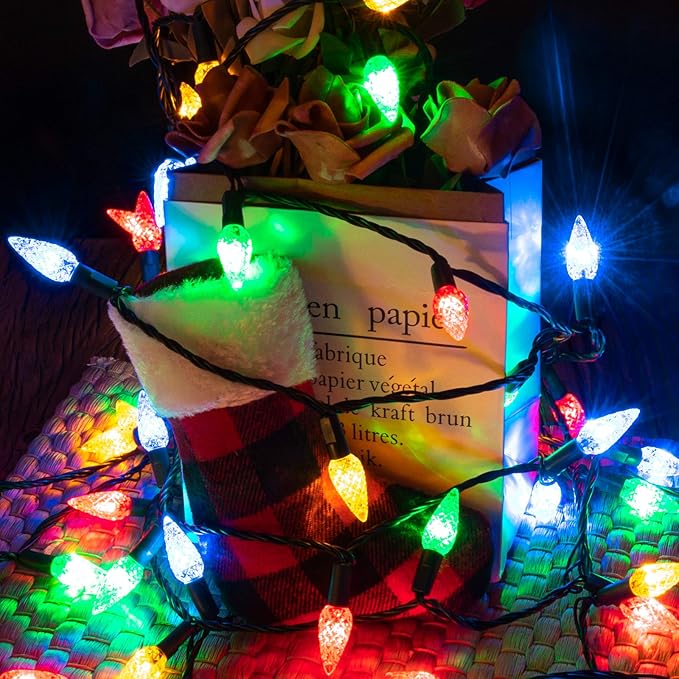 AWQ 200LED 66 FT C6 Christmas String Lights Plug in Fairy Twinkle String Lights 8 Modes Timer Function Waterproof Extendable for Indoor Outdoor Wedding Party Christmas Decoration (200, Multicolor)