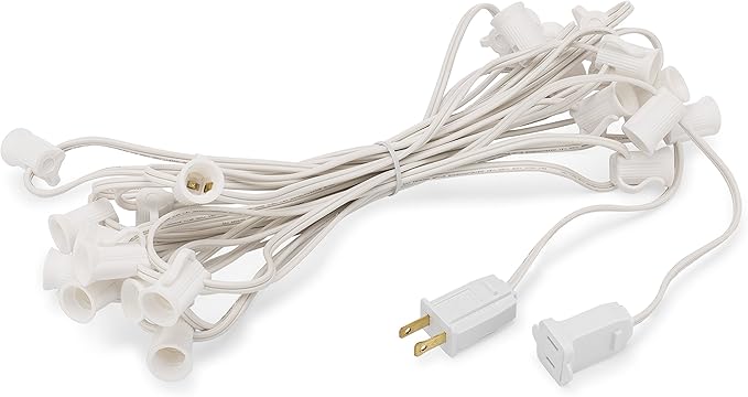 HLO Lighting C9 Light Stringer | Thick Commercial Grade SPT-2 Wire | for Use with C9 String Lights | 12" Socket Spacing | 25-Foot White Wire