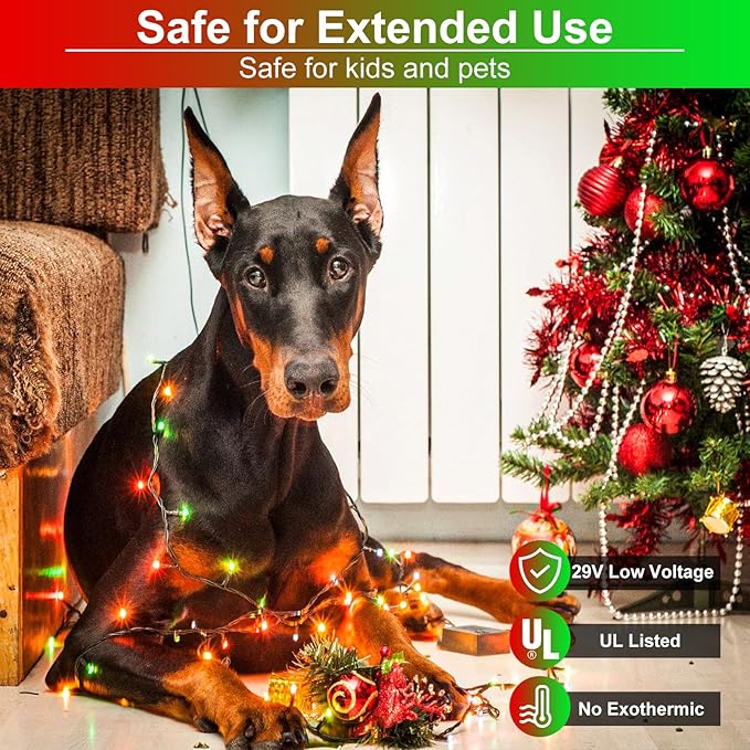 Christmas Lights, 66FT 200 LED Christmas Tree Lights with 8 Modes Waterproof, Plug in Extendable Green Wire Xmas Decorations Light for Indoor House Yard Party Holiday Decor, Red Green