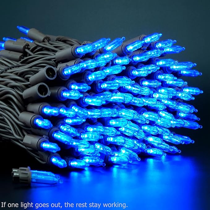 YULETIME 200 Blue LED Christmas Lights, 66 Feet Brown Wire UL Certified Commercial Grade Holiday String Light Set