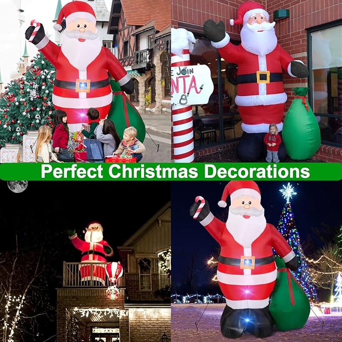 12 Ft by 7.6 Ft Giant Christmas Inflatables Decorations Outdoor Santa Claus with Gift Bag with LED Light for Christmas Blow Up Yard Decor for Lawn Garden Party Holiday Xmas Decorations Cute Fun