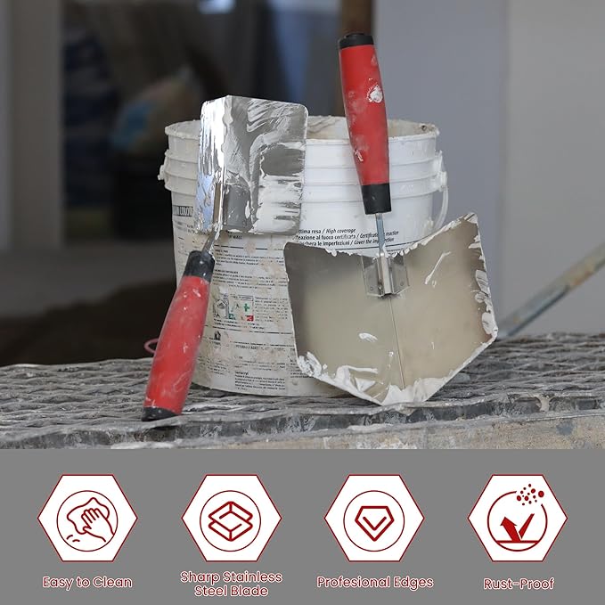 Fishark 2-Piece Drywall Corner Trowel Tool Set, Stainless Steel 3.9'' Outside Corner Knife & 5'' Inside Corner Knife for Sheetrock, Stucco & Concrete