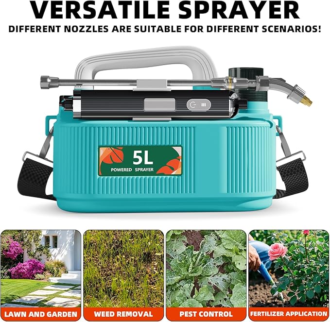 Everdant Cordless Battery Powered Sprayerfor Lawn Garden,6 Hours Long Battery Life,Rechargeable Electric Spray Pump with Adjustable Nozzle