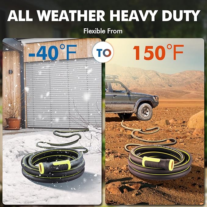 Garden Hose 25FT - PHLEX PRO Heavy-Duty Premium 5/8'' Rubber 3-Layer Water Hose - Innovation Flexible Hybrid Lightweight Water Hose, Full Brass Male to Female Fittings