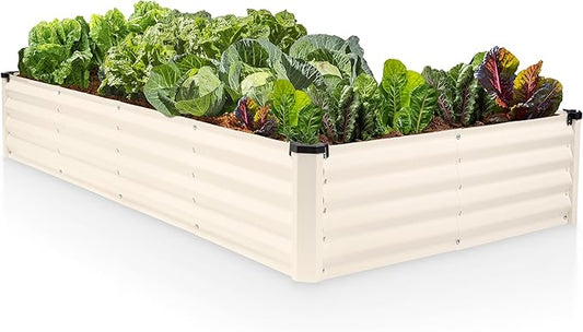 Galvanized Raised Garden Beds Outdoor // 6×3×1 ft Planter Raised Beds for Gardening, Vegetables, Flowers // Large Metal Garden Box (White) // Patented Tool-Free Design