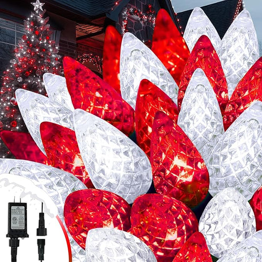 Upgraded 250 LED C6 Connectable Christmas String Lights Red and White, 82FT Waterproof Christmas Twinkle Light Outdoor, Plug in Fairy Lights Indoor with 13 Modes & Timer for Christmas Tree Decorations