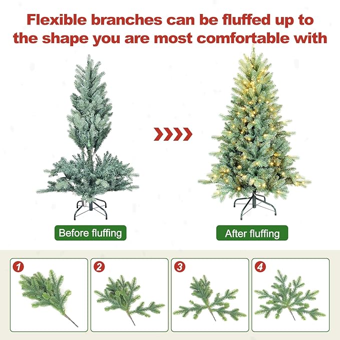 8 Ft Pre-Lit Artificial Christmas Tree, w/ 650 LED Warm Lights, 2458 PE&PVC Mixed Branch Tips, Faux Xmas Tree for Home, Office, Party Decoration, Easy Assembly, Metal Hinges & Foldable Base