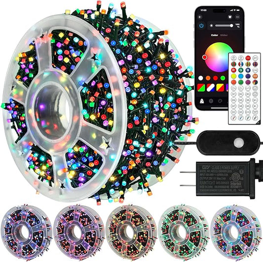 164 FT 500 LED Christmas Lights Outdoor, RGB Color Changing Lights with Remote & APP Control, 9 Modes Plug in Green Wire Fairy Lights for Indoor Outdoor Room Garden Christmas Tree Party Decor