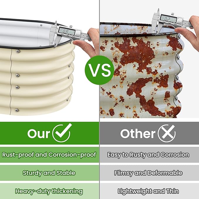 Raised Garden Beds 8 X 2 X 1.4Ft, Galvanized Raised Garden Beds Outdoor Planter Box for Vegetables, Gardening, Flowers, Fruits etc (Ivory)