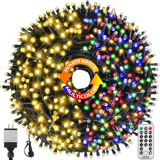 170FT 500 LED Christmas Lights Outdoor Indoor, Waterproof Color Changing Christmas Tree Lights with Timer, Memory (Warm White+Mulitcolor)
