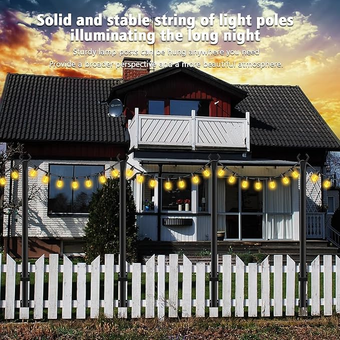 6 Pack String Light Poles,5Ft Metal Poles for Outdoor String Lights,Outdoor Light Poles with Post,Poles/Stand for Outside,Patio,Deck,Backyard,Garden Wedding,Party