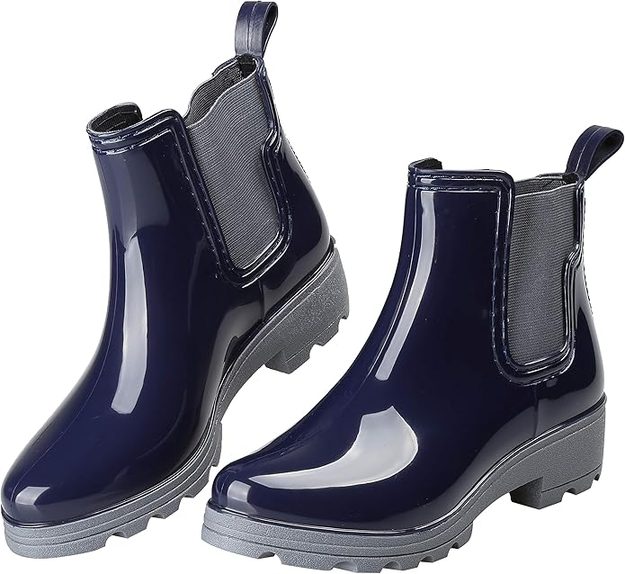 Women's Short Rain Boots Waterproof Slip On Ankle Chelsea Booties