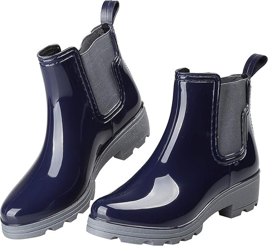 Women's Short Rain Boots Waterproof Slip On Ankle Chelsea Booties
