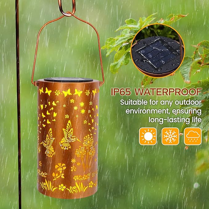 FLAGWIX Sympathy Gifts for Loss of Loved One - Christmas Memorial Solar Lanterns Outdoor Waterproof Decor - Hummingbird Gifts for Women, Memorial Gift for Mom Grandma, Decorative Lantern for Garden