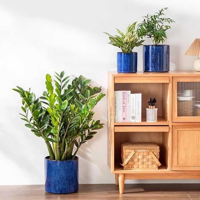 vancasso 6"+8"+10" Ceramic Pot for Plants, Large Outdoor Indoor Planter Pots with Drainage Holes, Set of 3, Blue