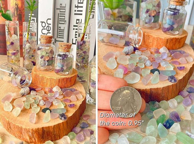 QINJIEJIE 1.5lbs 680g Fluorite Crystal Gravel Stones Tumbled Stone Polished Rocks Colorful Crushed Reiki Healing Quartz Home Decoration Aquarium Tank Succulent Vase Filler Landscape Bottom Ornament