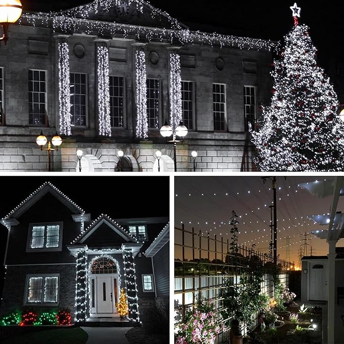 4 Pack Solar String Lights Outdoor, Extra-Long 400LED Solar Christmas Fairy Lights Waterproof, Outdoor Twinkle Light Silver Wire 8 Modes Fairy Light for Tree Garden Party Xmas Decor (Cool White)