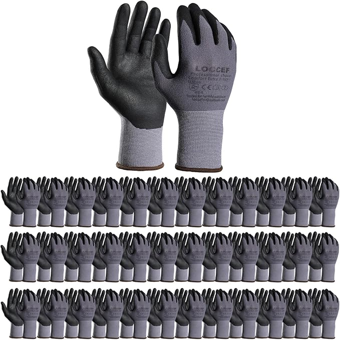 LOCCEF Safety Work Gloves MicroFoam Nitrile Coated-12 Pairs,Seamless Knit Nylon Gloves,Home Improvement,Micro-Foam Gloves