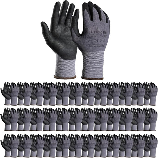 LOCCEF Safety Work Gloves MicroFoam Nitrile Coated-12 Pairs,Seamless Knit Nylon Gloves,Home Improvement,Micro-Foam Gloves