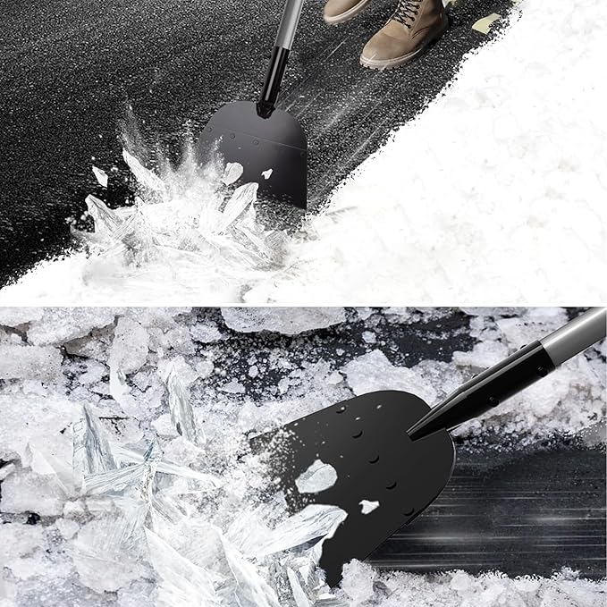 Walensee Snow Shovel, Ice Scraper & Ice Chopper, 54 Inch Flat Shovel for Snow Removal, Portable Snow Shovel for Driveway and Car, Garden Snow Pusher and Scraper Tool for Road and Outdoor Cleaning