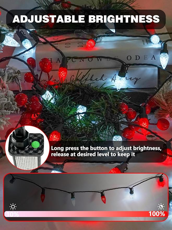2 Pack C6 Christmas Lights Outdoor Indoor, Total 200 LED 66 FT Connectable Christmas String Lights with Timer & 13 Modes, Waterproof Twinkle Light for Xmas Tree Party Yards Decorations (Red and White)
