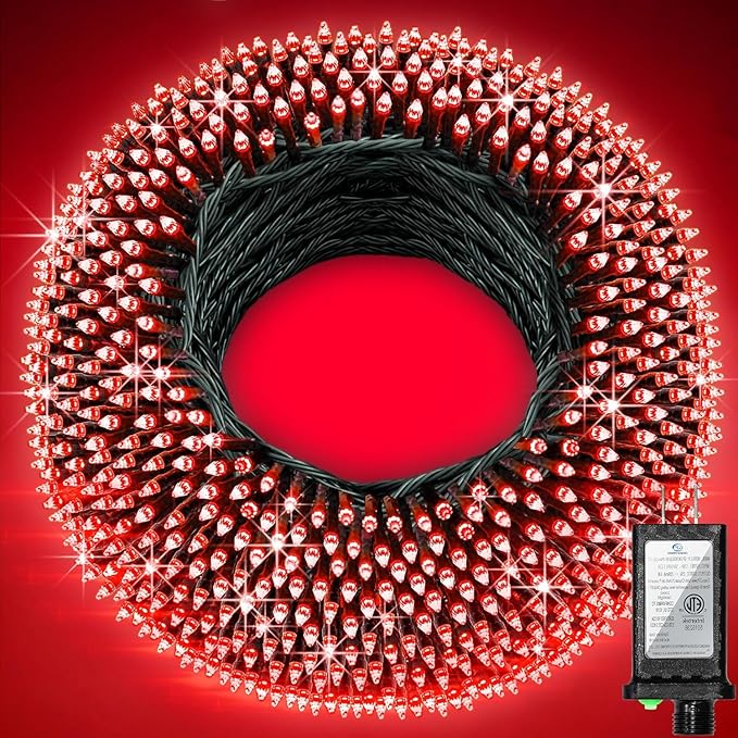 750 LED 240FT Christmas String Lights Outdoor, 12 Pro Modes and Timer Memory & Brightness, Plug in Waterproof Dark Green Wire Twinkle Light for for Xmas Yard Tree Wedding Party Decor (Red)