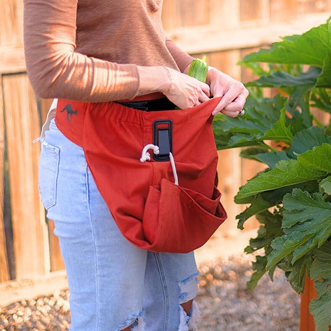 Roo Gardening Apron with Pockets & Harvesting, Picking Pouch - Adjustable, Water-resistant, Washable Canvas Cotton