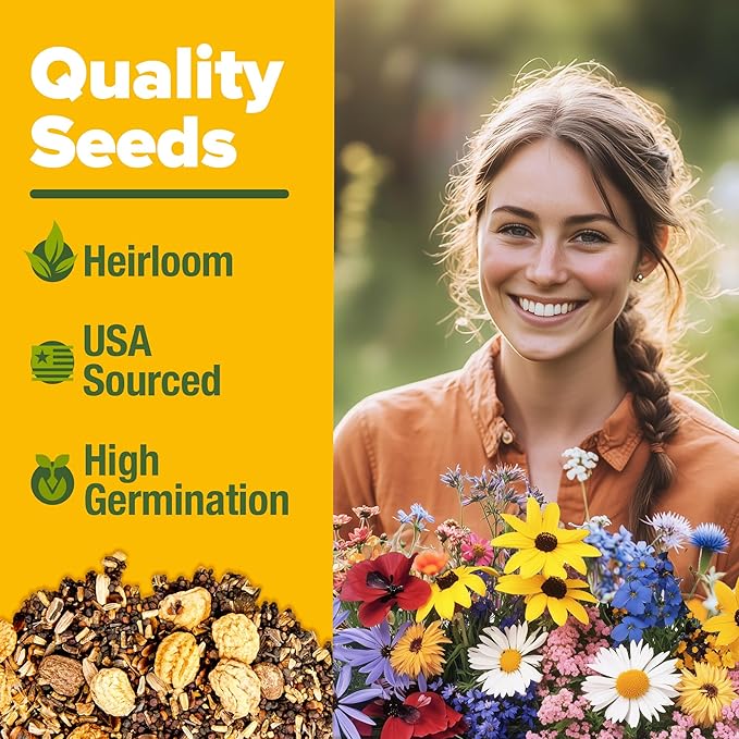 HOME GROWN 32,500+ Midwest Wildflower Seeds 2oz 𝗡𝗢𝗡-𝗚𝗠𝗢, 𝗨𝗦𝗔-𝗦𝗢𝗨𝗥𝗖𝗘𝗗 – 15 Varieties – Annual & Perennial Flower Seeds for Attracting Bees & Butterflies – Open Pollinated