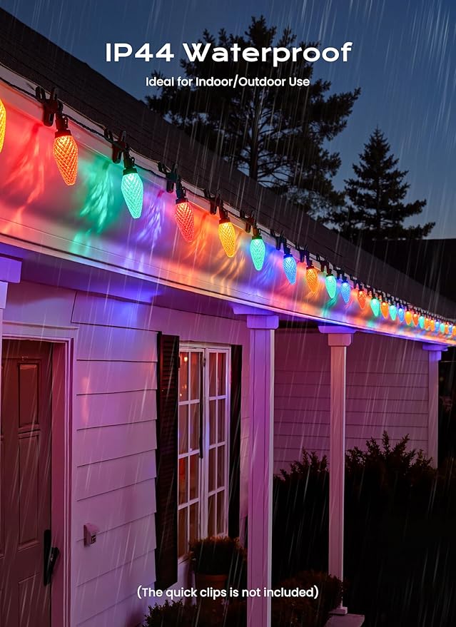 C9 Christmas Lights Outdoor, 100 FT 150 LED Connectable C9 String Lights with 8 Modes and Timer Extendable Xmas Tree Patio Roofline Garden Yard Holiday Party Indoor Outdoor Decoration, Multicolor