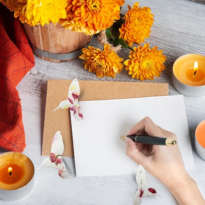 Wildflower Seed Paper - Set of 24 Pink Hummingbird-Shaped with Envelope and Planting Instruction, Writable & Plantable Gift for Plant Lover, Use for Funeral, Memorial, & Celebration of Life