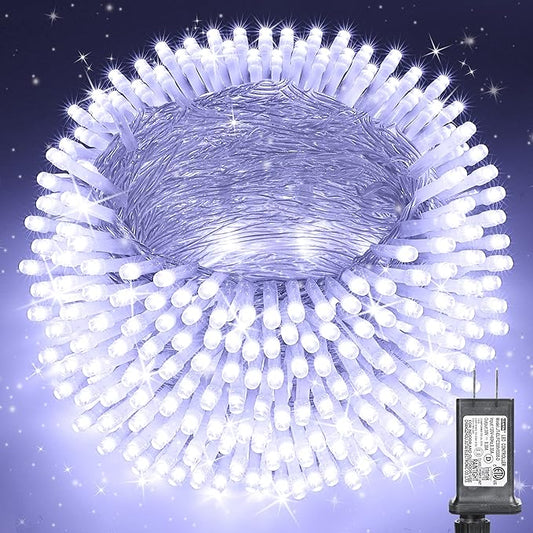 338Ft Christmas Lights Outdoor, 1000 LED Christmas String Lights with 8 Modes, Timer, Waterproof Fairy Twinkle Lights for Party, Garden, Wedding, Holiday, Weddings, Xmas Tree Decorations (Cool White)