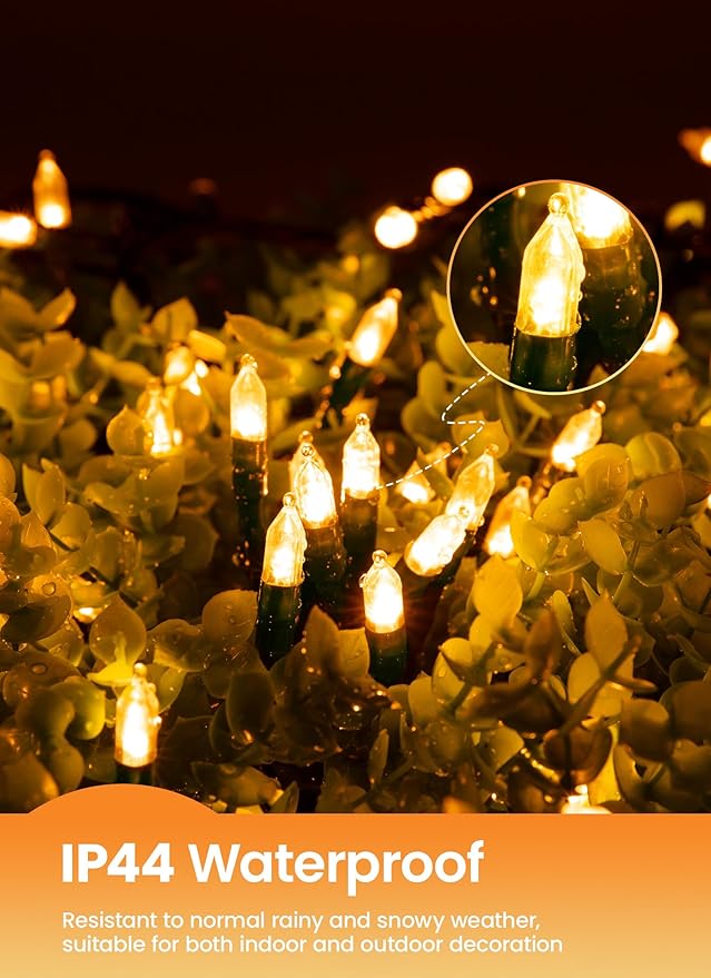 LED Christmas Mini Lights, 2 Pack 39 Feet 100 LED Clear Bulbs String Light with 8 Light Modes, Connectable Fairy Lights Plug in for Outdoor Xmas Trees Garland Wreath Holiday Decorations, Warm White