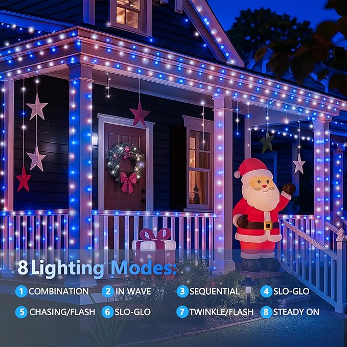 Extra-Long 144FT Solar String Lights for Outside, 2 Pack 400LED Solar Christmas Lights Outdoor, Waterproof Copper Wire with 8 Modes Twinkle Fairy Lights for Tree Party Christmas Decor (Blue and White)