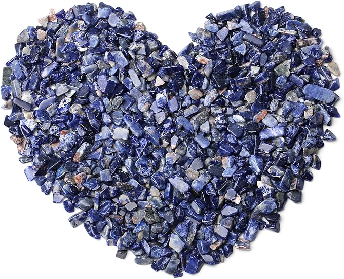 QINJIEJIE Blue Sodalite Crystals Chips Natural Stone Gravel Bulk Crushed Rocks Pieces Polished Quartz Stone 0.55Lbs Decorative Fish Tank Pebbles Vase Filler Irregular Shaped Tumbled Gemstone for Home