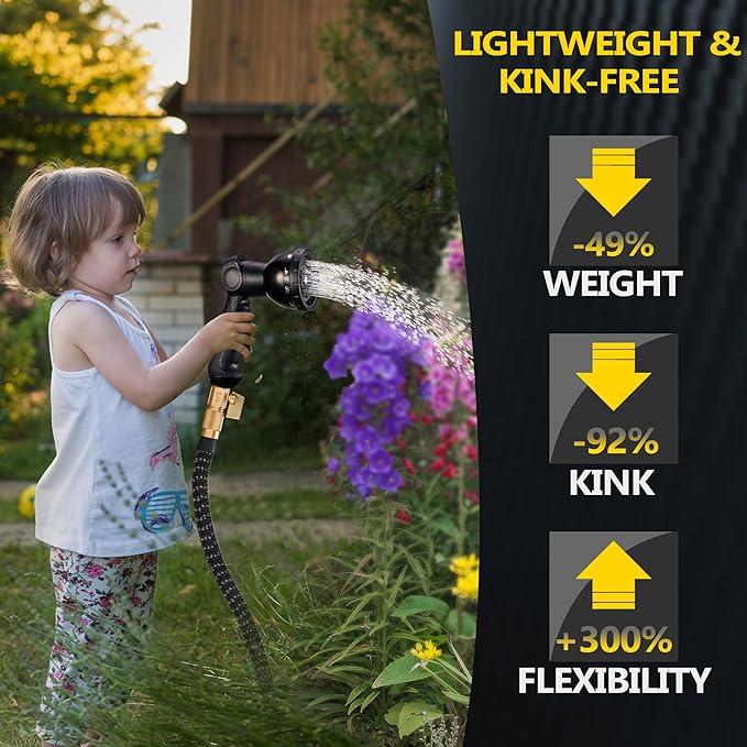 75 FT Garden Hose Expandable Hose-2025 Upgraded Flexible Water Hose, Car Wash Hose with Extra-Strong Brass Connectors,Superior Strength-4-Layers Latex - Kink-less Lightweight Expanding Hose