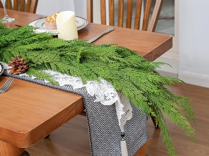 6FT Extra Full Cedar Garland Real Touch Faux Cedar Garland Christmas Greenery for Mantle Stairs Table Wall Front Door Indoor Outdoor Christmas Xmas Decor Decorations