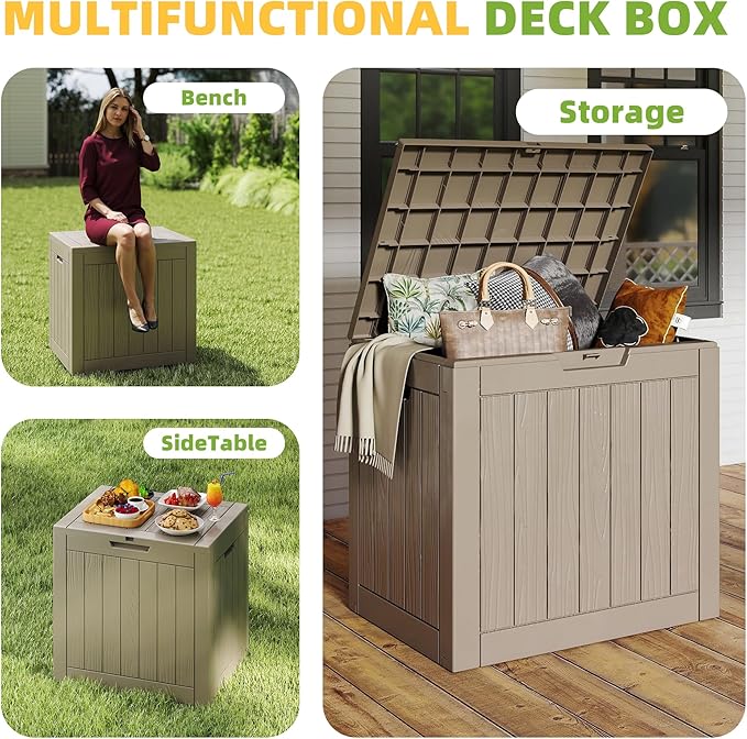 30 Gallon Waterproof Resin Deck Box, UV Resistant Outdoor Storage for Garden, Patio, Porch, Delivery, Grey