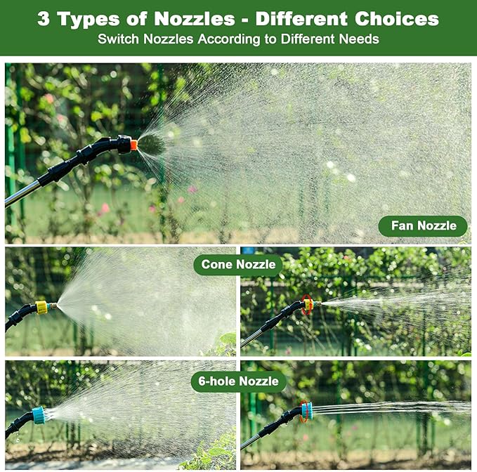 Pump Sprayer 2 Gallon Battery Powered 2 Gallon Sprayer, Upgrade Powerful with 3 Mist Nozzles, Rechargeable Handle, Retractable Wand,with Adjustable Shoulder Strap for Garden, Lawn, Cleaning