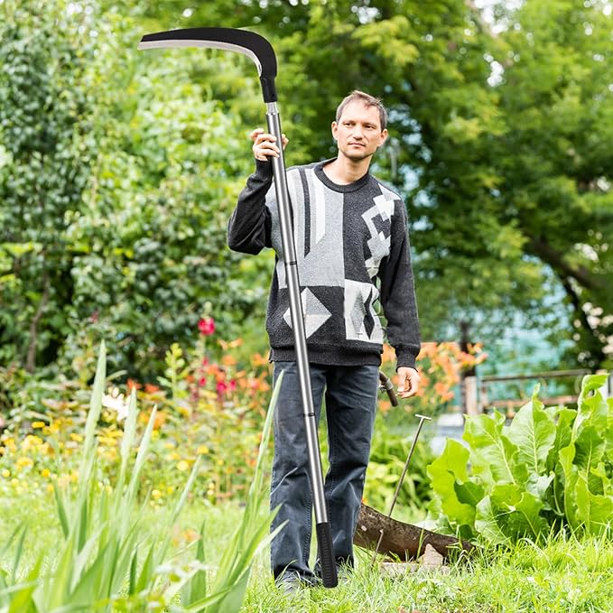 Scythe Tool for Grass Cutting, Weeding Sickle Garden Tools for Clearing Bushes, Brush, Vines in Yard, Fields, Ditches, Paths, Landscaping, Weed Razor Cutter Machete for Farming Harvesting