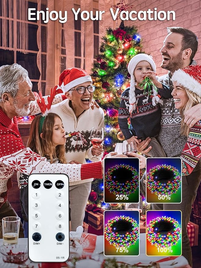 300 LED Christmas Lights Outdoor, 115FT Multicolor Christmas Tree Lights with Remote Control, 8 Modes Fairy Light Plug in Outside IP65 Waterproof for Xmas Tree Patio Bedroom Holiday Party Wedding