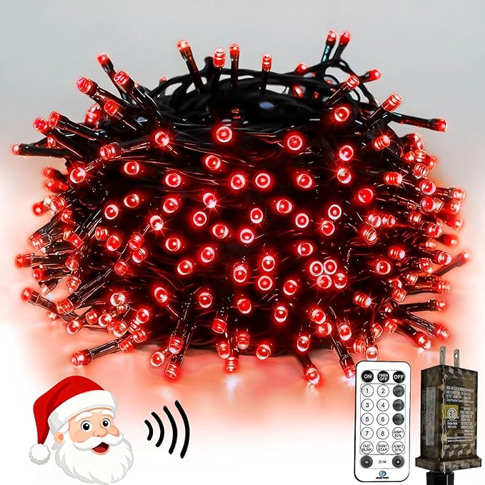 Voice Controlled Christmas Lights with Remote, 99 FT 300 LED String Lights Indoor Outdoor with 12 Modes 3 Timers, Dimmable Twinkle Light Plug in Waterproof for Xmas Tree Yard Party Decorations, Red