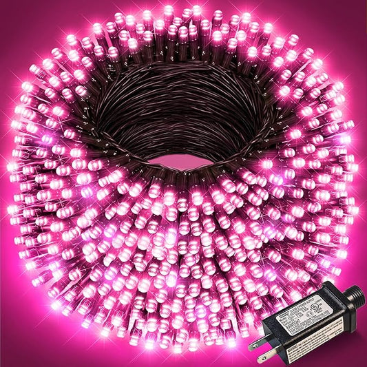 262FT 800 LED Christmas Lights, Plug in Christmas Tree Lights Outdoor with Timer and 8 Modes, Green Wire Waterproof String Light for Indoor House Yard Patio Wedding Decorations, Pink
