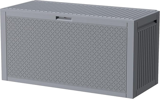 Outdoor Storage Box, 90 Gallon Deck Box, Waterproof Resin Storage Box for Patio Cushions, Gardening Tools, Lockable, UV Resistant, Grey