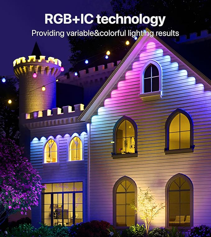100FT RGB+IC LED Permanent Outdoor Lights，Eave Lights with Smart APP & Remote Control, 72 Scene Modes, Waterproof IP65 for Holiday Christmas Decorations