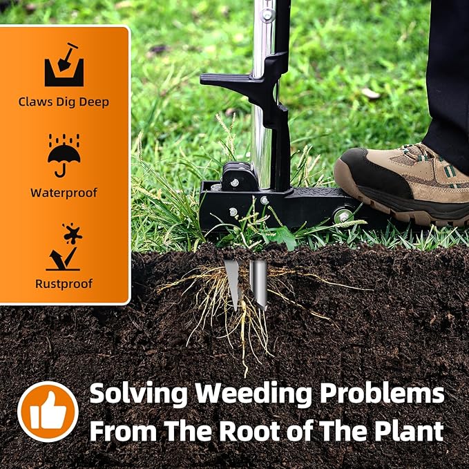 Weed Puller Tool, Heavy Duty Stand Up Weed Puller with 39.3" Long Handle & Tough Stainless Steel Claws, Detachable Gardening Hand Weeding Tool for Lawn Garden Without Bending, Pulling, or Kneeling