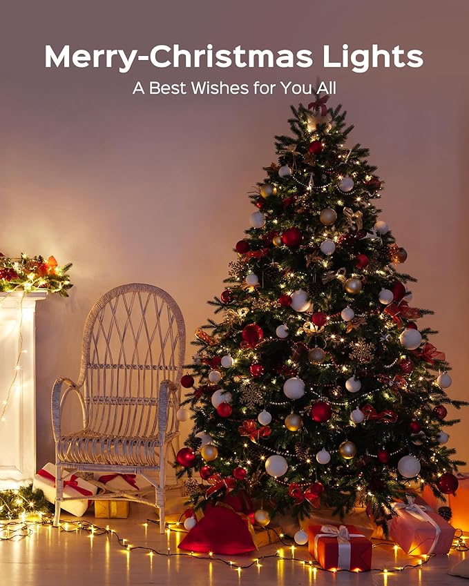 JACKYLED 300 LED Christmas String Lights, 110FT Connectable Waterproof String Lights Green Wire w/ 8 Modes & Memory, Christmas Decorations for Indoor Outdoor Xmas Tree Party Yard Garden, Warm White