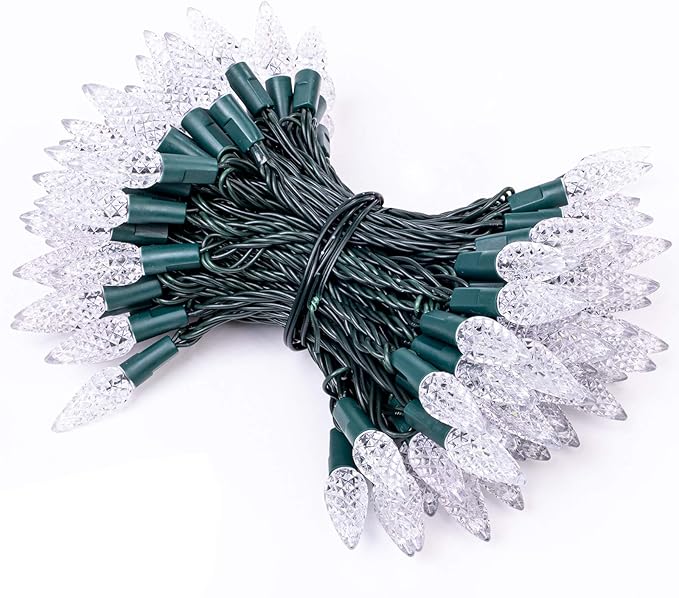 AWQ 100LED 33 FT C6 Christmas String Lights Plug in Fairy Twinkle String Lights 8 Modes Timer Function Waterproof Extendable for Indoor Outdoor Wedding Party Christmas Decoration (100, White)