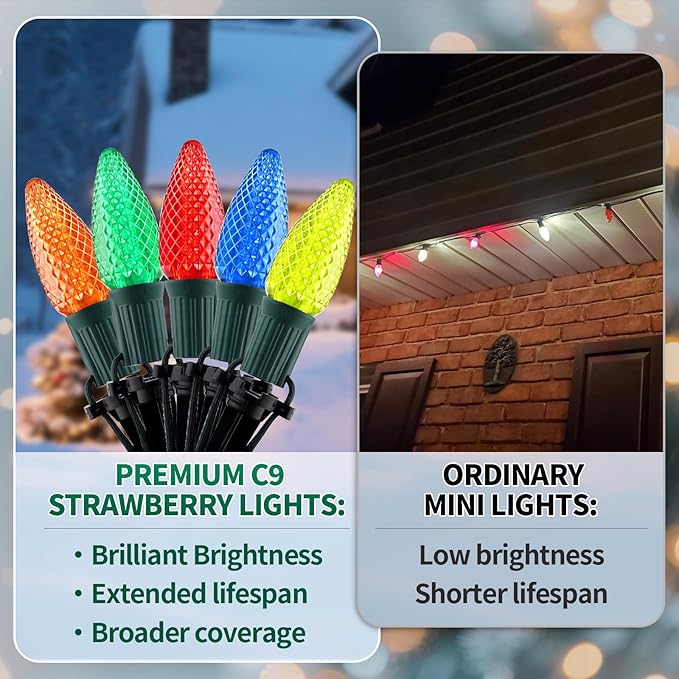 C9 Strawberry Christmas Pathway Lights Outdoor, 20 LED Multicolor Outdoor Christmas String Lights with Stakes, 25.7FT Holiday Decorations for Indoor, Outside,Roofline, Backyard, Xmas Decor