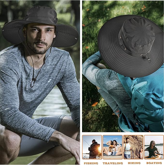 Wide Brim Fishing Sun Hat for Men Women, UPF 50+ Waterproof Bucket Boonie Hat Hiking Camping Safari Garden Beach